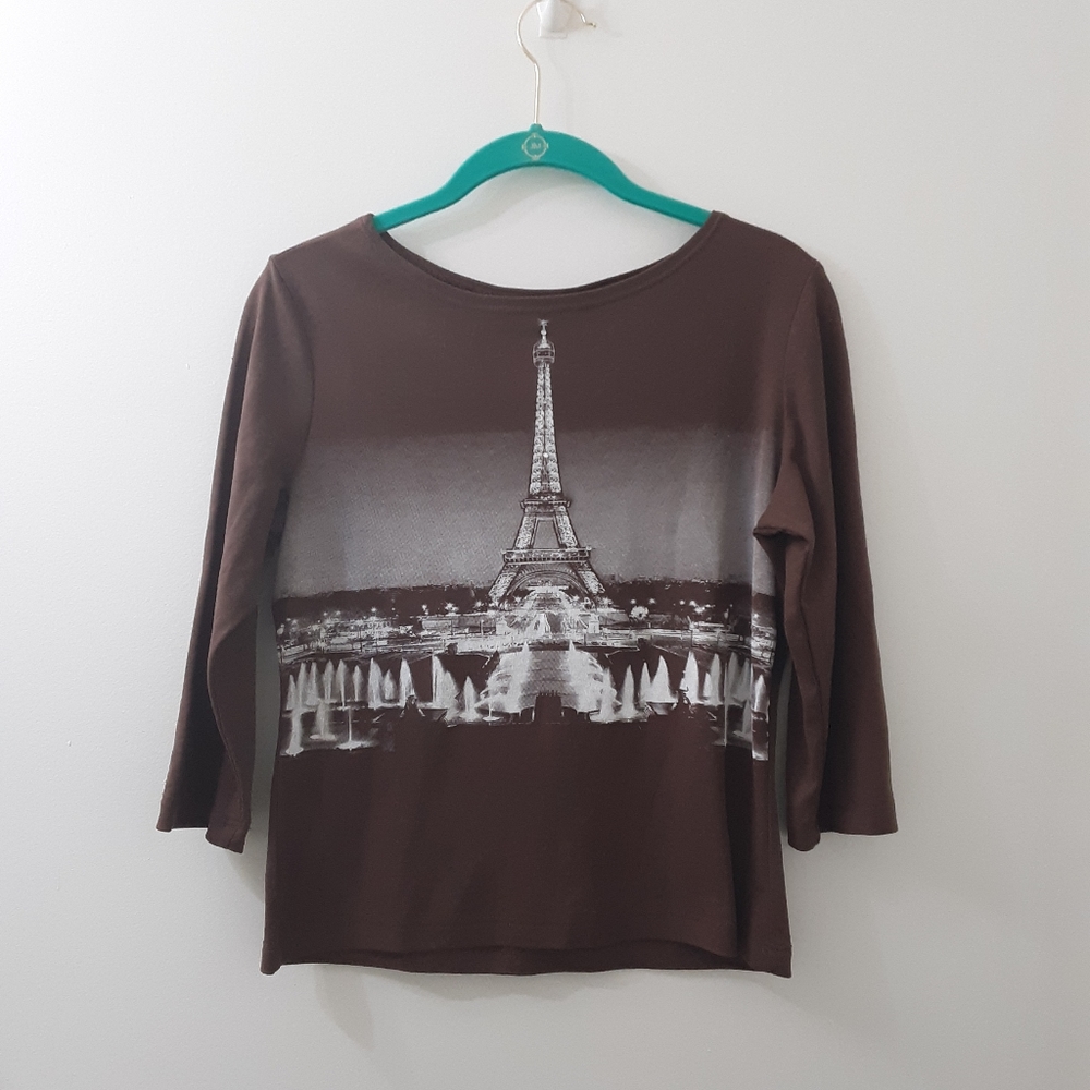 🌻Paris Eiffel Tower Cropped 3/4 sleeve shirt